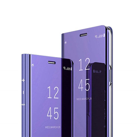 Custodia Portafoglio In Pelle Cover con Supporto Laterale Specchio Cover L01 per Huawei Honor 9C Viola