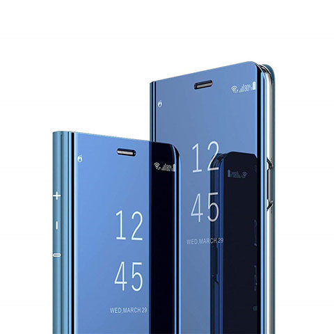 Custodia Portafoglio In Pelle Cover con Supporto Laterale Specchio Cover L01 per Huawei P Smart Pro (2019) Blu