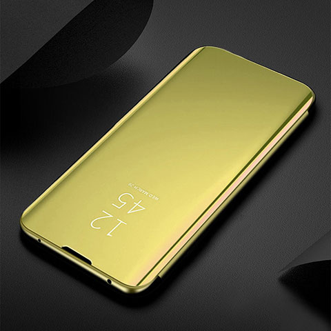 Custodia Portafoglio In Pelle Cover con Supporto Laterale Specchio Cover L01 per Oppo A54s Oro