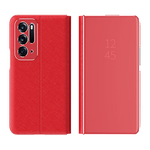 Custodia Portafoglio In Pelle Cover con Supporto Laterale Specchio Cover L01 per Oppo Find N 5G Rosso