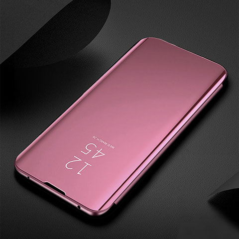 Custodia Portafoglio In Pelle Cover con Supporto Laterale Specchio Cover L01 per Samsung Galaxy S25 Plus 5G Oro Rosa