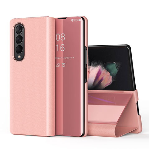 Custodia Portafoglio In Pelle Cover con Supporto Laterale Specchio Cover L01 per Samsung Galaxy Z Fold3 5G Oro Rosa