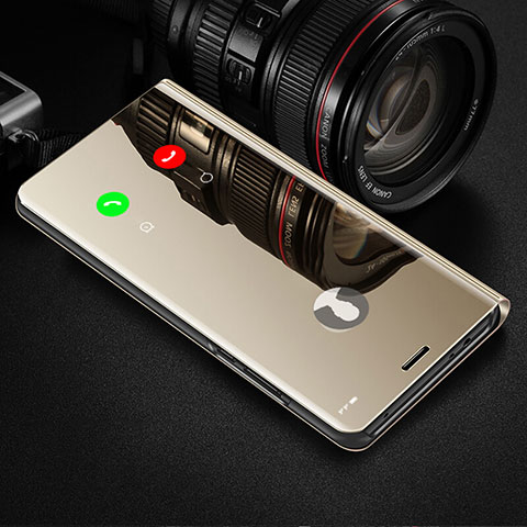 Custodia Portafoglio In Pelle Cover con Supporto Laterale Specchio Cover L01 per Xiaomi Poco M2 Pro Oro