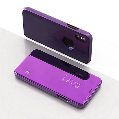 Custodia Portafoglio In Pelle Cover con Supporto Laterale Specchio Cover L02 per Apple iPhone Xs Max Viola