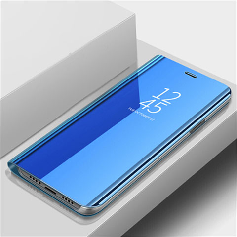 Custodia Portafoglio In Pelle Cover con Supporto Laterale Specchio Cover L02 per Huawei Nova 5 Blu