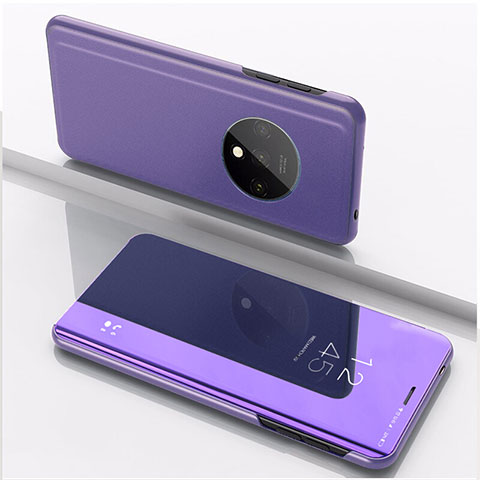 Custodia Portafoglio In Pelle Cover con Supporto Laterale Specchio Cover L02 per OnePlus 7T Viola