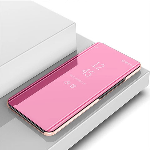 Custodia Portafoglio In Pelle Cover con Supporto Laterale Specchio Cover L02 per Oppo A16 Oro Rosa