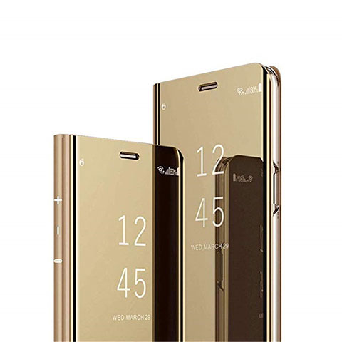 Custodia Portafoglio In Pelle Cover con Supporto Laterale Specchio Cover L02 per Samsung Galaxy A41 Oro