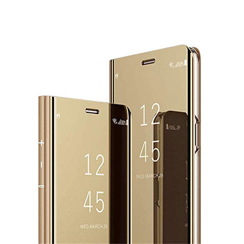 Custodia Portafoglio In Pelle Cover con Supporto Laterale Specchio Cover L02 per Samsung Galaxy S21 Plus 5G Oro