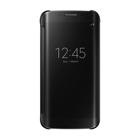 Custodia Portafoglio In Pelle Cover con Supporto Laterale Specchio Cover L02 per Samsung Galaxy S7 Edge G935F Nero