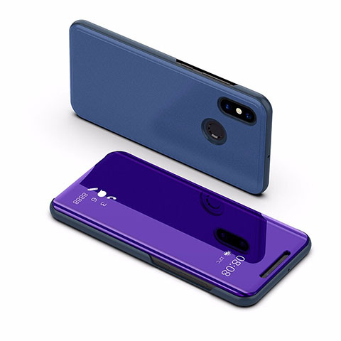 Custodia Portafoglio In Pelle Cover con Supporto Laterale Specchio Cover L02 per Xiaomi Mi Max 3 Blu