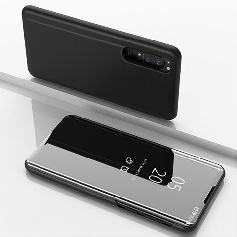 Custodia Portafoglio In Pelle Cover con Supporto Laterale Specchio Cover L03 per Sony Xperia 1 II Nero