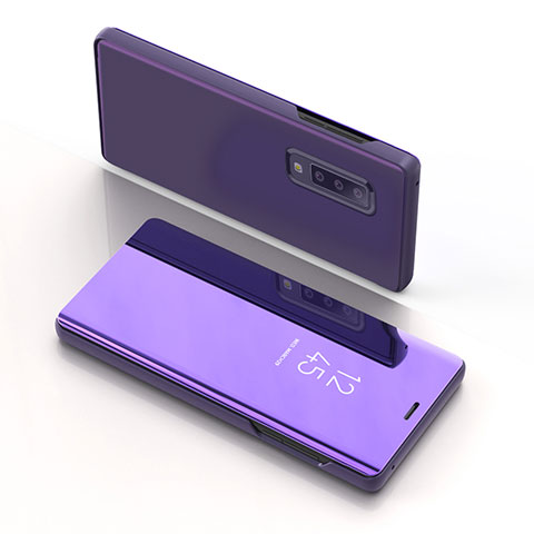 Custodia Portafoglio In Pelle Cover con Supporto Laterale Specchio Cover L04 per Samsung Galaxy A7 (2018) A750 Lavanda