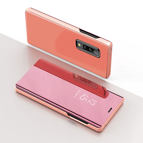 Custodia Portafoglio In Pelle Cover con Supporto Laterale Specchio Cover L04 per Samsung Galaxy A7 (2018) A750 Oro Rosa