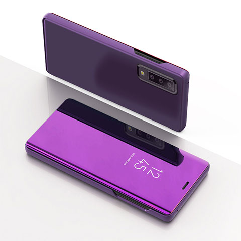 Custodia Portafoglio In Pelle Cover con Supporto Laterale Specchio Cover L04 per Samsung Galaxy A7 (2018) A750 Viola