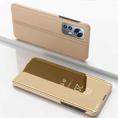 Custodia Portafoglio In Pelle Cover con Supporto Laterale Specchio Cover L04 per Xiaomi Mi 12 5G Oro