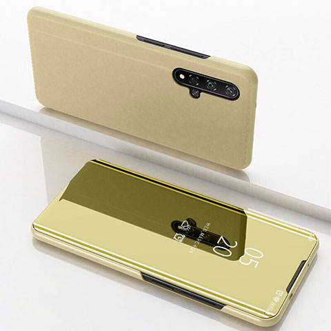 Custodia Portafoglio In Pelle Cover con Supporto Laterale Specchio Cover M01 per Huawei Honor 20 Oro