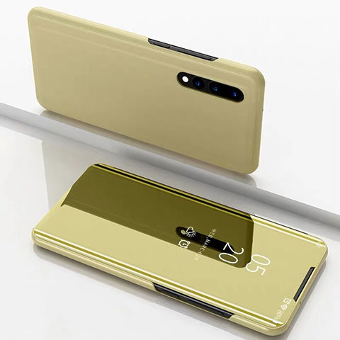 Custodia Portafoglio In Pelle Cover con Supporto Laterale Specchio Cover M01 per Samsung Galaxy A70S Oro