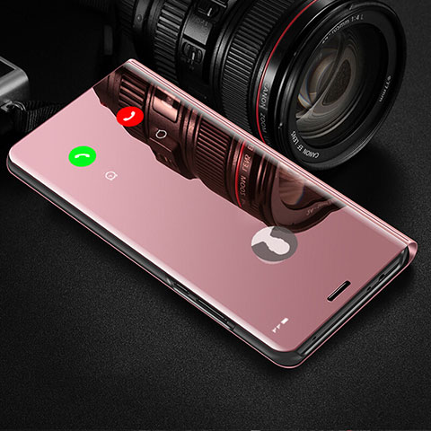 Custodia Portafoglio In Pelle Cover con Supporto Laterale Specchio Cover M02 per Huawei P Smart+ Plus (2019) Oro Rosa