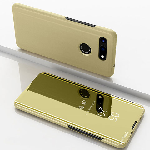 Custodia Portafoglio In Pelle Cover con Supporto Laterale Specchio Cover M03 per Huawei Honor V20 Oro