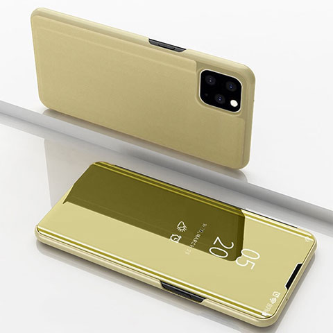 Custodia Portafoglio In Pelle Cover con Supporto Laterale Specchio Cover per Apple iPhone 11 Pro Oro