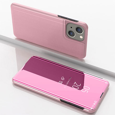 Custodia Portafoglio In Pelle Cover con Supporto Laterale Specchio Cover per Apple iPhone 13 Oro Rosa