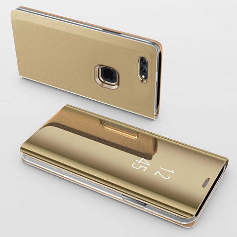 Custodia Portafoglio In Pelle Cover con Supporto Laterale Specchio Cover per Apple iPhone 8 Plus Oro