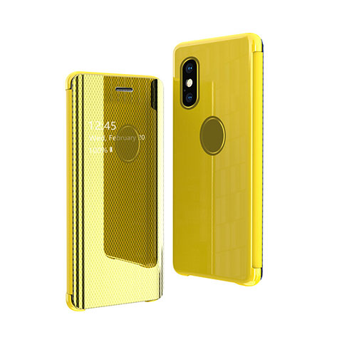 Custodia Portafoglio In Pelle Cover con Supporto Laterale Specchio Cover per Apple iPhone Xs Max Giallo