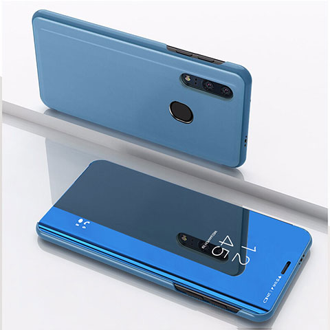 Custodia Portafoglio In Pelle Cover con Supporto Laterale Specchio Cover per Huawei Honor 10i Blu