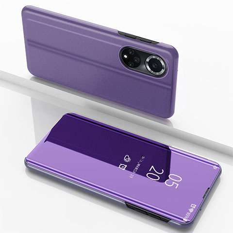 Custodia Portafoglio In Pelle Cover con Supporto Laterale Specchio Cover per Huawei Honor 50 5G Lavanda