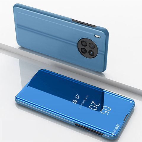 Custodia Portafoglio In Pelle Cover con Supporto Laterale Specchio Cover per Huawei Honor 50 Lite Blu