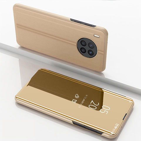 Custodia Portafoglio In Pelle Cover con Supporto Laterale Specchio Cover per Huawei Honor 50 Lite Oro