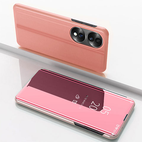 Custodia Portafoglio In Pelle Cover con Supporto Laterale Specchio Cover per Huawei Honor 70 5G Oro Rosa