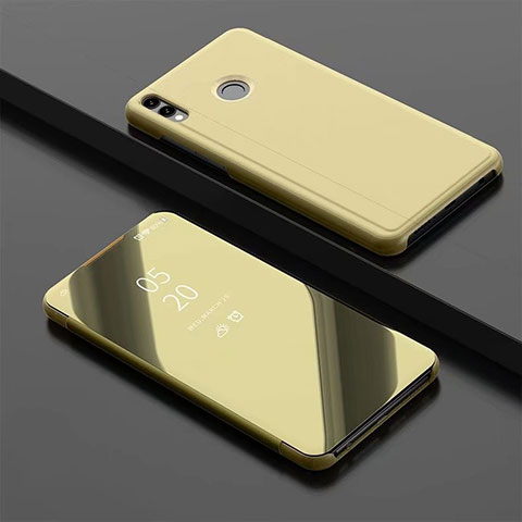 Custodia Portafoglio In Pelle Cover con Supporto Laterale Specchio Cover per Huawei Honor 8X Oro