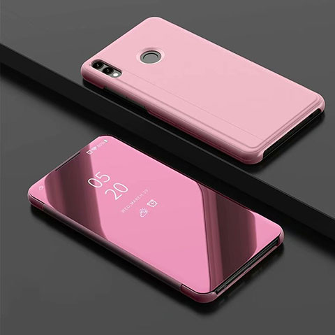 Custodia Portafoglio In Pelle Cover con Supporto Laterale Specchio Cover per Huawei Honor 8X Oro Rosa