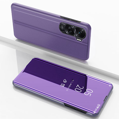 Custodia Portafoglio In Pelle Cover con Supporto Laterale Specchio Cover per Huawei Honor 90 Lite 5G Lavanda