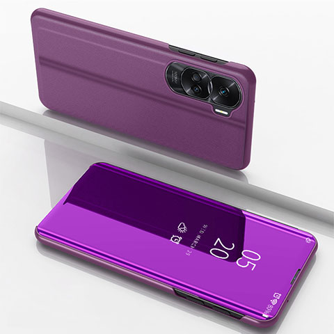 Custodia Portafoglio In Pelle Cover con Supporto Laterale Specchio Cover per Huawei Honor 90 Lite 5G Viola