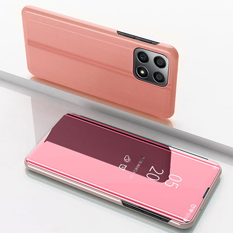 Custodia Portafoglio In Pelle Cover con Supporto Laterale Specchio Cover per Huawei Honor X6a Oro Rosa