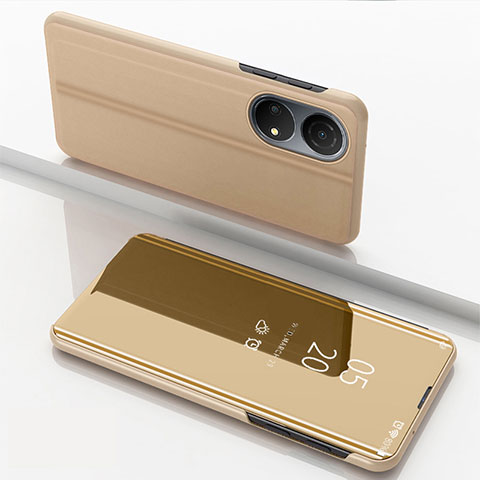 Custodia Portafoglio In Pelle Cover con Supporto Laterale Specchio Cover per Huawei Honor X7 Oro