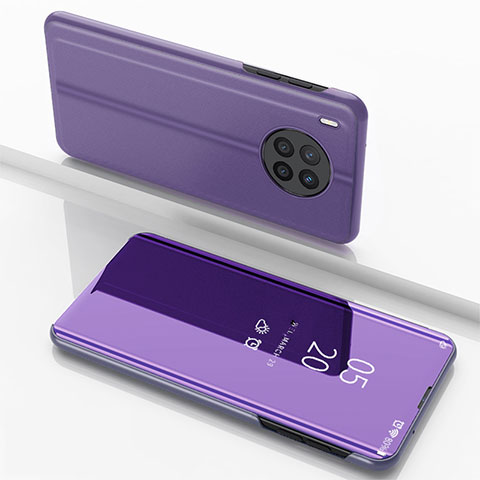 Custodia Portafoglio In Pelle Cover con Supporto Laterale Specchio Cover per Huawei Nova 8i Lavanda