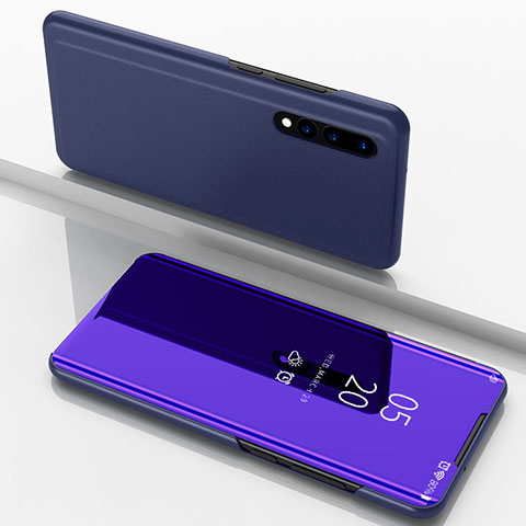 Custodia Portafoglio In Pelle Cover con Supporto Laterale Specchio Cover per Huawei P20 Pro Blu