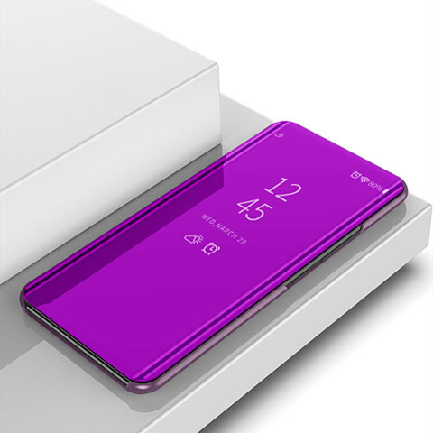 Custodia Portafoglio In Pelle Cover con Supporto Laterale Specchio Cover per Huawei Y6 (2019) Viola