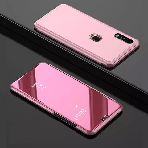 Custodia Portafoglio In Pelle Cover con Supporto Laterale Specchio Cover per Huawei Y7 (2019) Oro Rosa