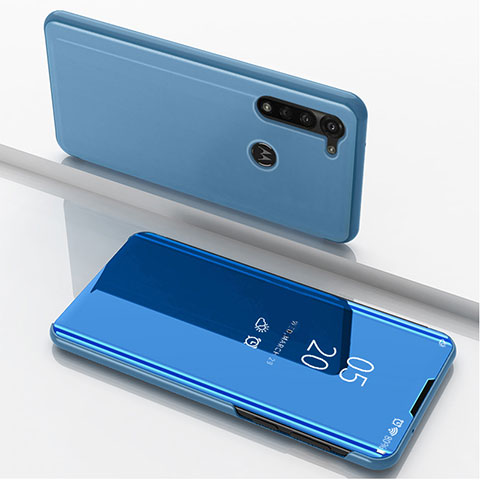 Custodia Portafoglio In Pelle Cover con Supporto Laterale Specchio Cover per Motorola Moto G8 Power Blu