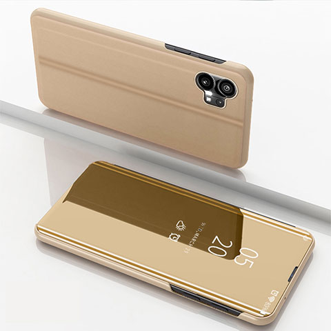 Custodia Portafoglio In Pelle Cover con Supporto Laterale Specchio Cover per Nothing Phone 1 Oro