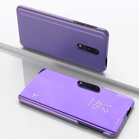 Custodia Portafoglio In Pelle Cover con Supporto Laterale Specchio Cover per OnePlus 7 Viola