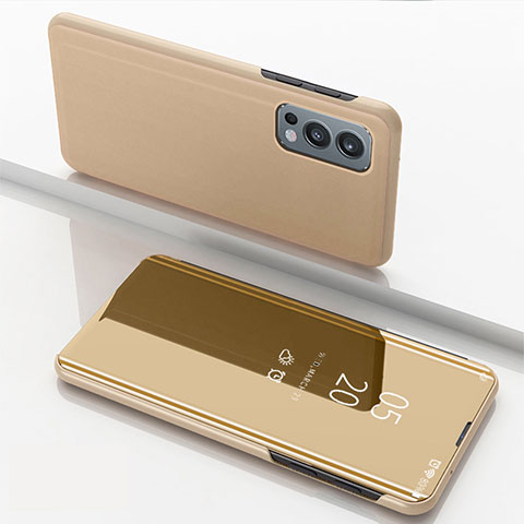 Custodia Portafoglio In Pelle Cover con Supporto Laterale Specchio Cover per OnePlus Nord 2 5G Oro