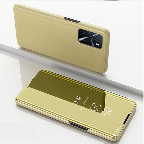 Custodia Portafoglio In Pelle Cover con Supporto Laterale Specchio Cover per Oppo A16 Oro