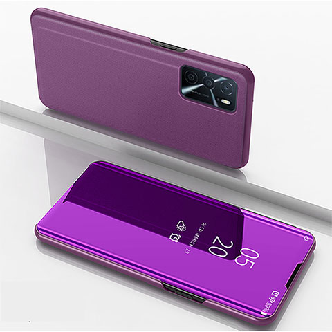 Custodia Portafoglio In Pelle Cover con Supporto Laterale Specchio Cover per Oppo A16 Viola