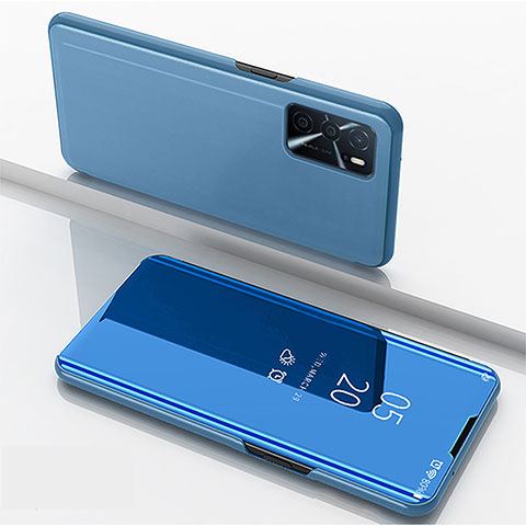 Custodia Portafoglio In Pelle Cover con Supporto Laterale Specchio Cover per Oppo A16s Blu